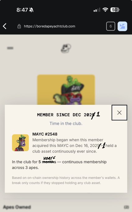The image appears to be a screenshot from someone's cell phone displaying various elements such as a text message or email sent by an "@". The content of this message seems to be related to a club, with information about the club since January 2020 regarding member status. This particular post has been shared on social media with the caption "Member Since Dec. 2021 in the club." The image also contains other details such as a person's name and their age or account number.