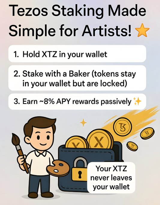 The image features a cartoon boy holding a paintbrush, with a wallet containing gold coins nearby. The text in the image suggests that the boy could be explaining how to stake money using an XTF wallet or a similar method.