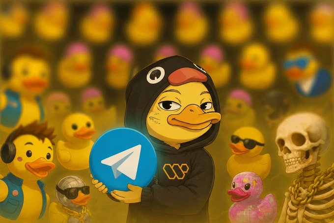 The image features a cartoon duck wearing a black hoodie with a blue circle containing a telegram logo on its chest. The duck is surrounded by other ducks, some of which are wearing sunglasses. In the background, there are more ducks, creating an overall scene of a gathering or event involving these characters. The post seems to be discussing the concept of "off days" and how they affect our responses in social situations.