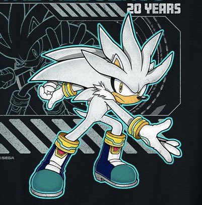Silver the Hedgehog strikes a dynamic action pose with one hand extended forward, wearing his signature gold rings and teal-accented boots, with "20 YEARS" displayed in the corner and a "SEGA" watermark visible. The bold "THIS POSE IS FIRE" caption perfectly matches the character's confident, combat-ready stance from the Sonic series franchise.