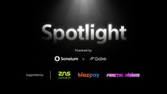 The image features a promotional poster for a raffle, with the words " Spotlight" written in white letters against a black background. The poster also includes logos of other companies such as Soneium Domains Raffle, ZNS, and Gaze. There are ten different logos displayed on the poster, each representing a company involved in the raffle. The text "Soneium Domains Raffle" is prominently placed at the top of the image, while the other logos are positioned below it. The overall layout of the poster suggests that there are multiple companies participating in this event and that the winner will be chosen randomly from among the ten participating companies.