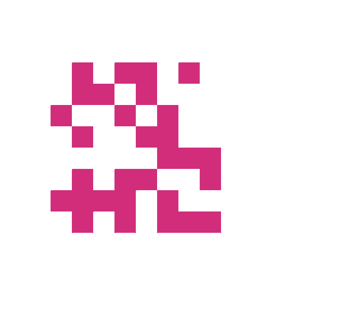 A pixelated pink/magenta cat-like creature logo or sprite on a white background.