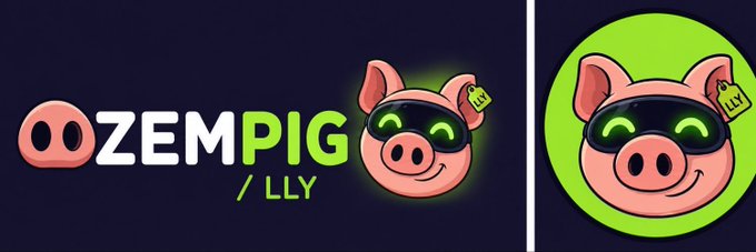 The image features the $OZEMPIG/LLY meme coin logo, displaying a cartoon pig wearing night vision goggles (representing "LLY" – see the green night-vision scope detail) alongside the text "OZEMPIG / LLY." It visually reinforces the playful, attention-grabbing branding of the crypto token mentioned in the post, highlighting its catchy name and curious pig-with-night-goggles mascot.