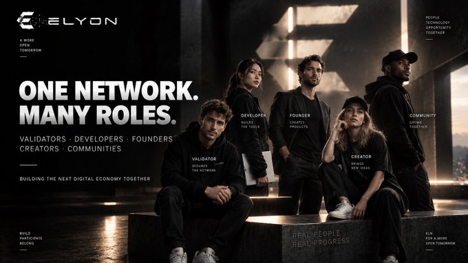 A promotional banner for 'Celyon' featuring the tagline 'ONE NETWORK. MANY ROLES' with images of a developer, founder, validator, creator, and community member.
