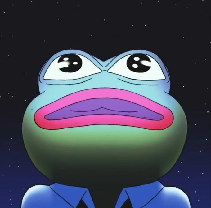 The image features a cartoon frog with big eyes, an open mouth, and a blue shirt. It appears to be looking at the camera or something else that has caught its attention. The background of the image shows a dark sky filled with stars, giving the impression that the frog is in outer space. The caption below the image reads: "All day every day active on base Keep building on @base". This suggests that the frog might be part of an ongoing project or series and is actively engaged in creating content for the social media platform.