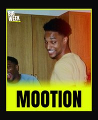 The image shows a young man smiling warmly, with the text "BIG WEEK" at the top and "MOOTION" in large yellow letters at the bottom. The caption references a "box match" for $ANSEM, suggesting this is a humorous meme about boxing someone in crypto, with "MOOTION" likely a play on "motion" related to taking action in the crypto market.