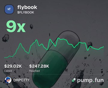 The image shows a Pump.fun trading chart for the $FLYBOOK token (displayed by "flybook") with a dramatic "9x" gain highlighted in green, alongside metrics showing $29.02K called and $247.28K reached. The chart visually reinforces the post's message about copying a successful trader's strategy, suggesting that following @Carlitoswa_y's calls led to this substantial 9x return.