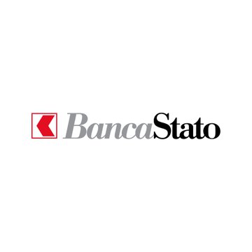 The image displays the BancaStato logo, featuring a red geometric symbol next to the bank's name in gray and black text, which corresponds to the Swiss cantonal bank mentioned in the post as launching regulated crypto trading services.