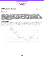 An 'XRP Technical Outlook' document dated October 16th, containing a daily analysis section and a downward-trending price chart.