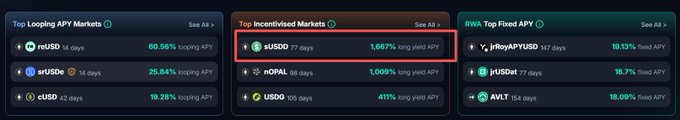 The image shows a screenshot of an Excel spreadsheet or dashboard, displaying multiple columns with various data about trade markets. The screenshot includes three different tables showing the trade market names, their top rated investments, and the amount of money that has been invested. The main focus is on 'sUSDD', which seems to be performing well in terms of hot investment opportunities. Overall, there appears to be a strong emphasis on trading or investing in this particular market and tracking its performance.