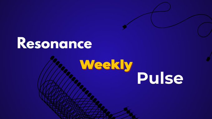 A purple background graphic displaying the text 'Resonance Weekly Pulse' with abstract black squiggly line designs.
