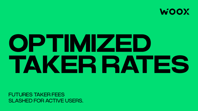 The image shows a green background with white text that reads "Optimized Taker Rates". The phrase "Optimized Taker Rates" suggests an improvement or enhancement in how fees are calculated for taker users, potentially leading to lower costs for them while still allowing for higher volumes of trading. The post also implies the need for a closer look at their own performance and volume on the new matrices to optimize their strategies further. This image is part of a larger series that appears to provide information or tips related to trading or investment strategies, as indicated by its location within the Woox blog's content lineup.