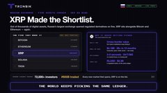 The image is a TechFlow countdown timer showing "XRP Made the Shortlist" with less than 11,000 minutes remaining, referencing XRP's potential listing alongside 1XRP. It visually reinforces the post's announcement about the Moscow Exchange launching perpetual futures on an XRP index within the next ~589 minutes.
