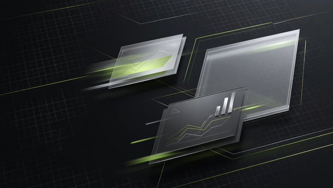 An abstract digital background featuring transparent, glass-like panels displaying a green line graph and a bar chart, set against a dark grid with glowing green accents, commonly used for financial or business presentations.