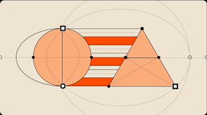 A geometric diagram displays an orange circle on the left, an orange triangle on the right, connected by horizontal orange lines.