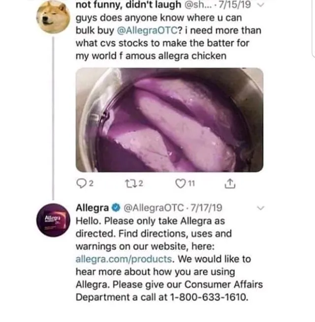 The image features a Twitter post with a caption directed at a company, Alertec OTC. The caption talks about an email sent by someone named @Allergra, which warns that they will hear more about how you are using their website. There is also information regarding how to contact the company.