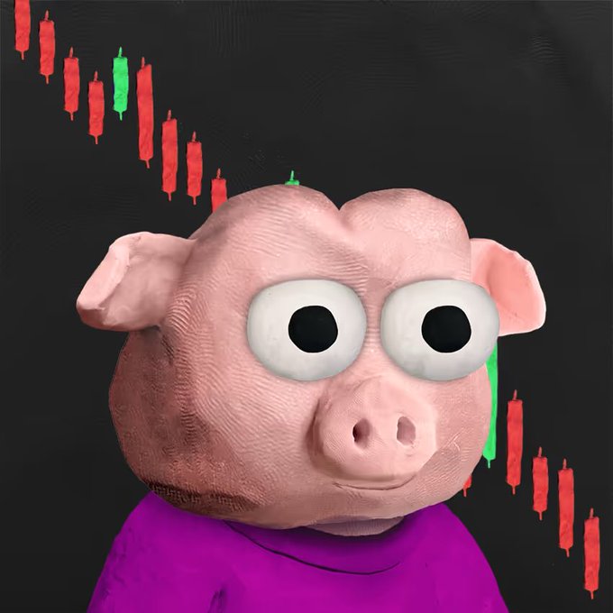 A Peppa Pig meme image featuring red descending candlestick charts in the background.