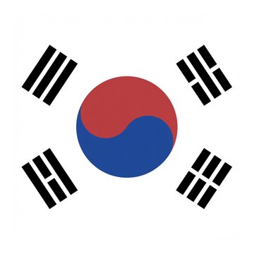 The flag of South Korea, featuring the red and blue taegeuk symbol in the center surrounded by four black trigrams on a white background.