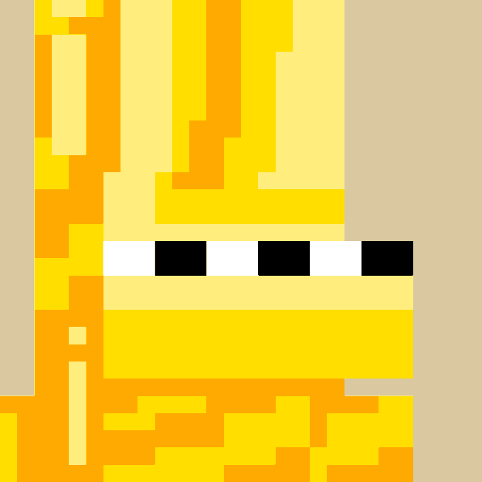 A simple, blocky pixel art image featuring shades of yellow and orange, resembling a stylized monkey face, likely representing the "Monke #6150" NFT from the nodemonkes.com collection referenced in the bid post.