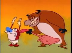 A cartoon scene shows a small nervous rabbit and a large fierce bulldog in pink shorts, facing off against each other. The image humorously illustrates the "accurate" caption by depicting a mismatched confrontation where the smaller, timid character is clearly outmatched by the much larger, aggressive opponent.