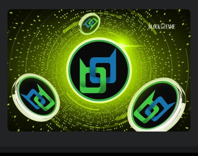 A digital graphic with a green and black background featuring 'BLOCKGAME' text and circular icons with a stylized blue and green logo.