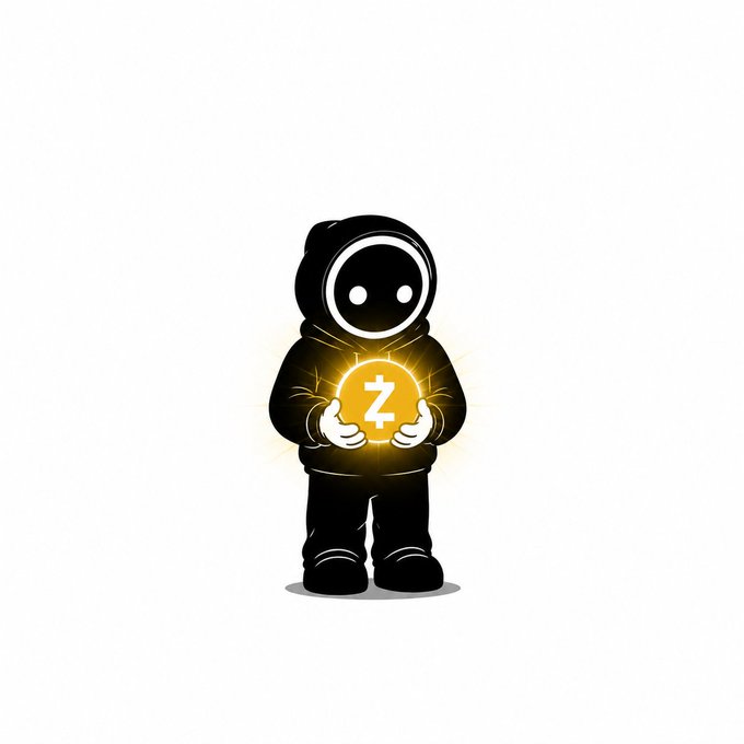 A cartoon astronaut character in a black suit holding a glowing yellow Zcash (ZEC) coin against a white background.