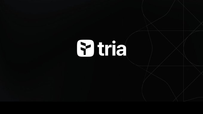 The image displays a white logo for the cryptocurrency platform Tria against a black background. The website's name "Tria" is prominently displayed in a capitalized font above the logo. The caption below the logo reads, "Good morning CT What are we buying with the @useTria card today? Tria is making crypto simple to spend with their visa card, simple to trade with their futures market with less fees and instant execution". This summary provides context about the website's purpose and features that cater to users' needs.