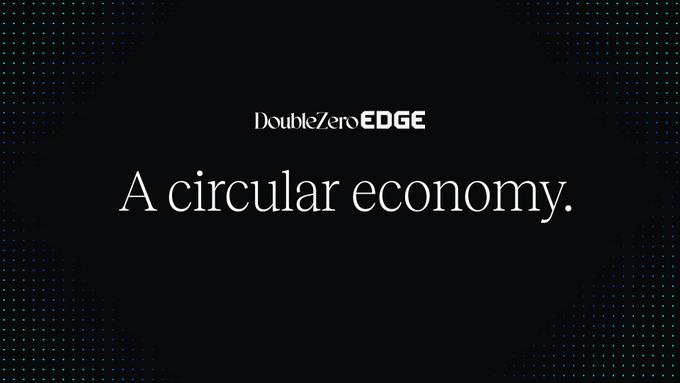 The image shows the DoubleZeroEDGE logo with the tagline "A circular economy." in white text on a black background, which ties to the accompanying post highlighting $2Z's value during an emergency when air traffic control systems failed due to a subsea fiber cable cut.