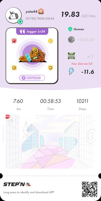 The image shows a cell phone with a fitness app displayed, which includes pictures of a cartoon cat character, an orange cat, and a purple flower as its options for a photo in the game. The app also tracks steps taken during this activity.