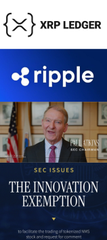 A podcast cover titled "SEC ISSUES: THE INNOVATION EXEMPTION" featuring Paul Atkins, with XRP Ledger and Ripple logos at the top, highlighting the SEC's 5-year opening for tokenized real stocks to trade on-chain, aligning with the post's discussion of regulatory exemptions under Atkins' leadership.