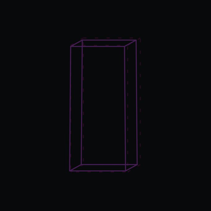 The image features a purple square with a diagonal line running through its center, which appears to be a 3D rendering of an object or structure. The background is black, providing contrast for the purple square. The caption below the image reads "Vouch 024 minted by filter8.eth for 0.01 eth 28/112 seats claimed vouch.ripe.wtf". This suggests that the image might be related to a discussion about a 3D rendering or an object with a unique design, possibly from a company named Vouch.