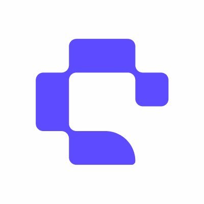 A simple purple logo featuring interconnected geometric squares forming an abstract design on a white background.