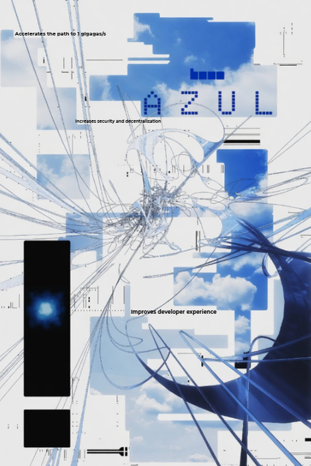 The image features a poster for a new technology called "Base Azul", which is an upgrade to the existing Base network architecture. The poster showcases a blue sky with clouds, representing the cloud-based nature of the new system. It also includes text that describes the benefits and improvements of this new technology, such as increased stability and performance gains.