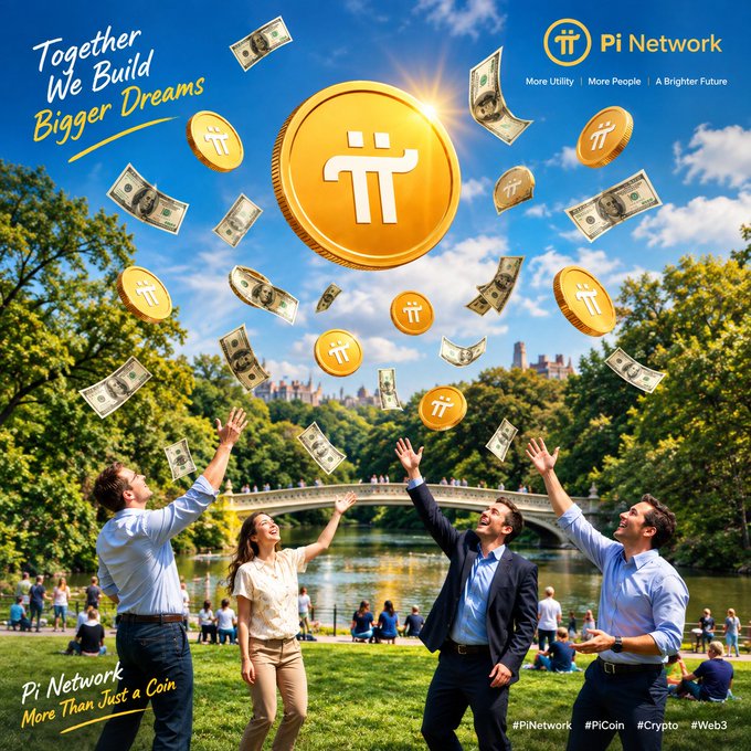 The image is a promotional graphic for Pi Network, showing people joyfully tossing Pi coins and dollar bills into the air under the tagline "Together We Build Bigger Dreams," with "Pi Network – More Than Just a Coin" and hashtags #PiNetwork #PiCoin #Crypto #Web3 displayed. Notably, the image has no direct connection to the post's discussion of Bitcoin's price movement near $75K–$80K following the Fed decision and CLARITY Act uncertainty, as it instead showcases Pi Network branding rather than Bitcoin or broader crypto market data.