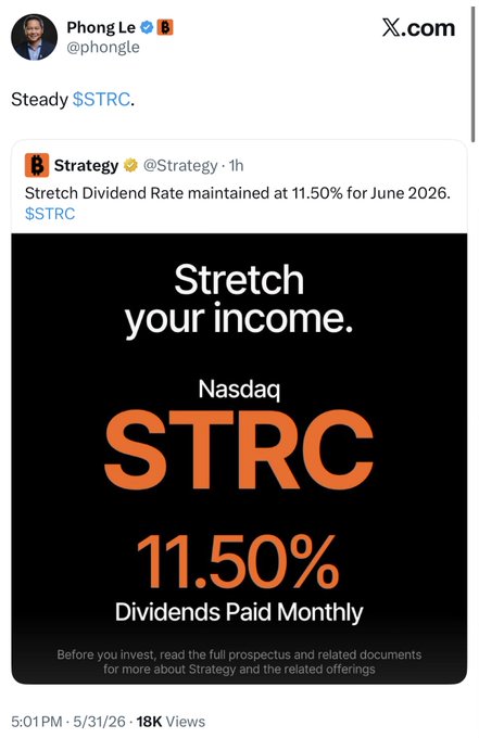 "MSTR" stands for Market Stochastic Trading (a type of trading strategy where traders trade based on the movements of a financial index) and "STRC" stands for Short Equity Trading. The post suggests that investors should sell their STRC shares before they increase in value, which may not be ideal for those seeking to capitalize on potential gains from rising prices. Additionally, there is another post titled "Not a great reaction for MSTR today. I can understand the no dividend increase as MSTR is their best chance at raising capital this month with the mNAV >1.2. That said, the decision to keep STRC as is = bad for BTC price." The posts seem to cover some aspects of trading strategies and the current market conditions.