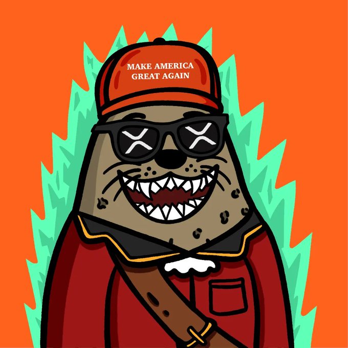 A cartoon illustration of a shark-like character wearing a red "MAKE AMERICA GREAT AGAIN" hat, sunglasses, and a red cape.