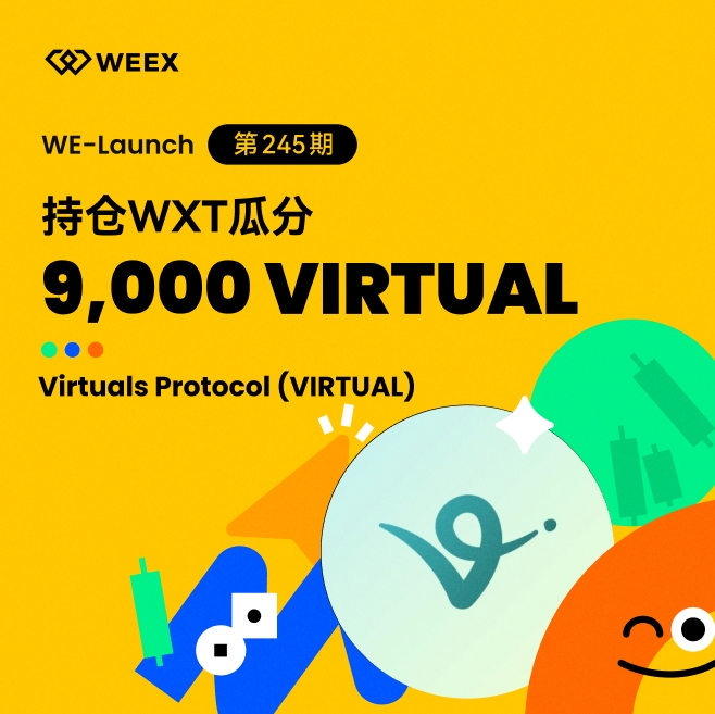WEEX's 245th WE-Launch event invites users to stake WXT to share in a 9,000 VIRTUAL airdrop from the Virtuals Protocol project.