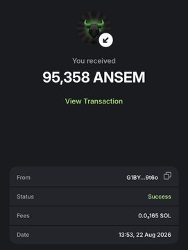The image shows a successful transaction receipt of 95,358 $ANSEM tokens received from wallet G1BY...916q, with a 0.0165 SOL fee, corroborating the post's claim that the sender returned the ANSEM tokens before going on to rug his own token for 66 SOL.