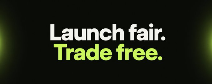 A bold black banner with the text "Launch fair. Trade free." in white and green lettering, promoting the fairlaunch.lol platform where creators can deploy tokens with just a 0.001 ETH creation fee.