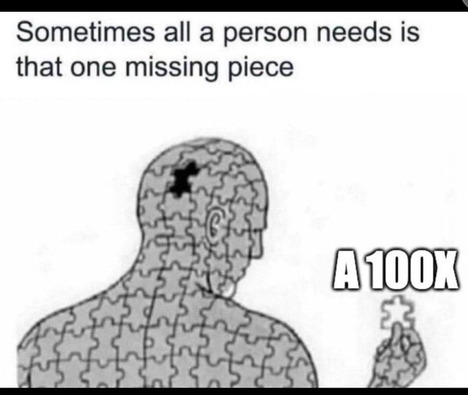The image features a person's back, which has been cut into pieces and rearranged to form a puzzle with the words "A 100X" written above them. The puzzle piece that is missing from the top of the image reads "a".