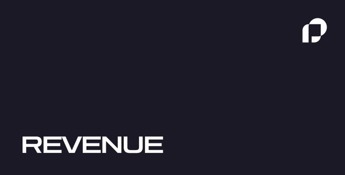 A dark screen displaying the white text 'REVENUE' and a logo consisting of overlapping 'P' and 'D' shapes in the upper right corner.