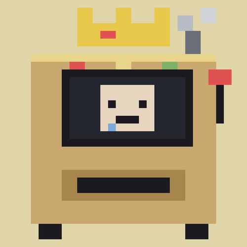 A pixel-art arcade machine character with a golden crown, drooling face on screen, and the "Hopium" label at the top, fitting the post's bullish sentiment about HopiumMachines NFTs. The cartoonish "hopium" imagery (hopeful optimism) visually reinforces the user's confidence in the NFT project reaching a $100 floor price.