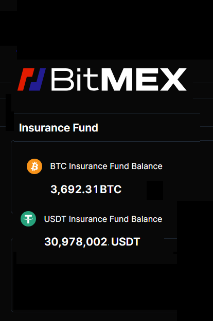BitMEX insurance fund showing balances of 3,692.31 BTC and 30,978,002 USDT, contextualizing the reported shutdown and the substantial funds potentially available to founders.