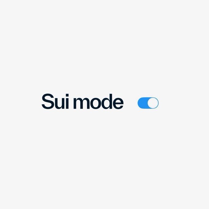 A graphic displaying the text 'Sui mode' next to a blue toggle switch icon on a light gray background.