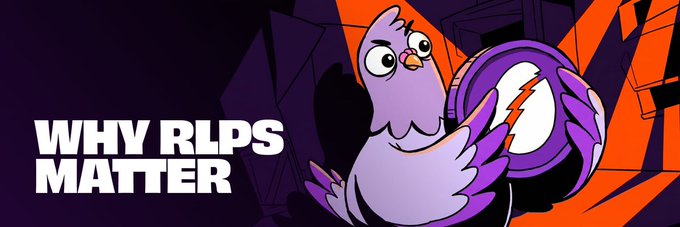 An illustrated graphic with the text 'WHY RLPS MATTER' featuring a purple bird-like character holding a coin marked with a lightning bolt symbol.