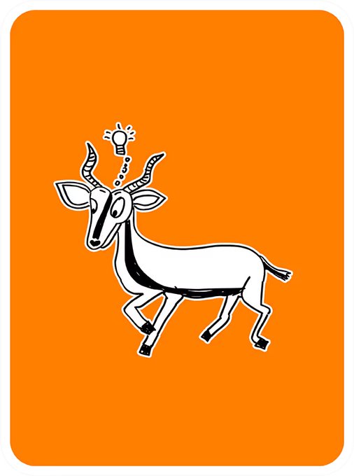 A stylized antelope-like creature with a lightbulb above its head, shown against an orange backdrop—appearing to symbolize the "lightbulb moment" of a difficult decision weighing attending NYCC and competing in the 2026 VeeFriends World Championship versus purchasing a first VF1 card.