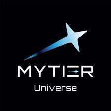 A logo for 'MYTIER Universe' featuring a stylized blue and white shooting star or arrow design on a dark background.