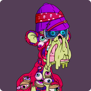 The image features a cartoon monkey with a purple hat, green eyes, and googly eyes, giving it a unique and eye-catching appearance. The monkey appears to be wearing glasses and has a face painted on its head. The caption "ETH version of me vs. ApeChain version of me" suggests that the image is part of an ongoing comparison or contest between two versions of the same character or artwork.