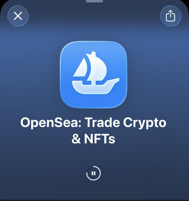 The OpenSea app icon and title 'OpenSea: Trade Crypto & NFTs' on a dark blue background, likely from an app store.