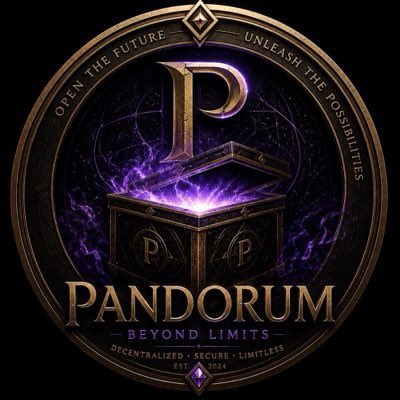 The image is a promotional logo for "PANDORUM - BEYOND LIMITS" featuring a glowing purple treasure chest emerging from darkness, with the tagline "OPEN THE FUTURE, UNLEASH THE POSSIBILITIES" and descriptors "DECENTRALIZED • SECURE • LIMITLESS" (EST. 2024). It relates to the post by showcasing the "$LIMITLESS" branding tied to the Pandorum project, visually reinforcing the coin's promise of limitless potential and upward momentum with its dramatic, ascending design.